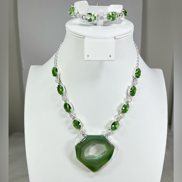 Green Solar Quartz Large Gemstone Necklace & Bracelet ONLY - Picture 3 of 9